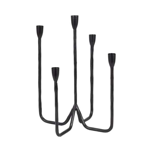 Black 16 in. Metal Modern Forged 5-Taper Candle Holder