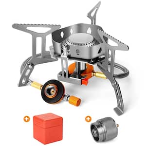 Portable Collapsible Stove Burner 3500-Watt Windproof Camping Stove Gas Stove with Fuel Canister Adapter, Piezo Ignition