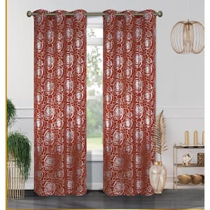 Benham Rust Floral Polyester Thermal 76 in. W x 84 in. L Grommet Blackout Curtain Panel (Set of 2)