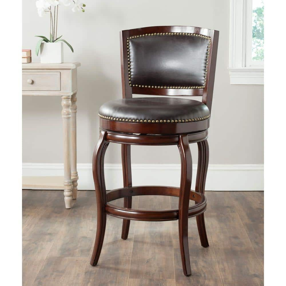 SAFAVIEH Pasquale 29 in. Brown Swivel Cushioned Bar Stool FOX7011A ...