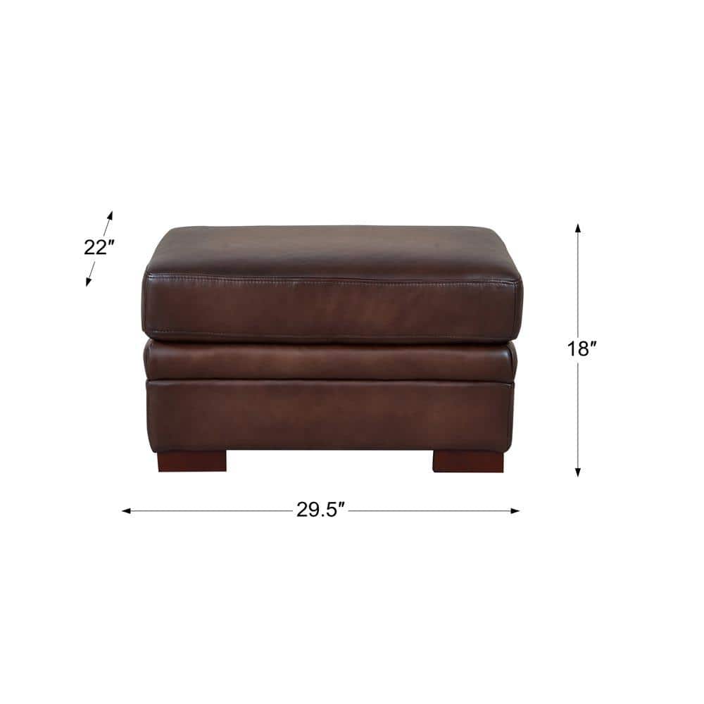 Caramel Brown Leather Ottoman with Solid Wood Legs