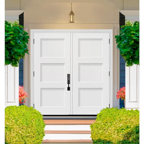 Legacy 72 in. x 80 in. 3P Equal Shaker RHOS Unfinished White Fiberglass Double Prehung Front Door w/4-9/16 Jamb