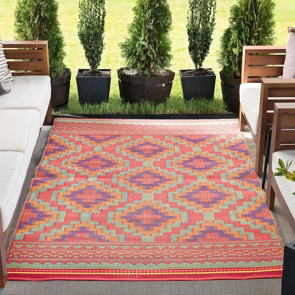 Sunset Multi-Color 9 ft. x 12 ft. Geometric Indoor/Outdoor Area Rug