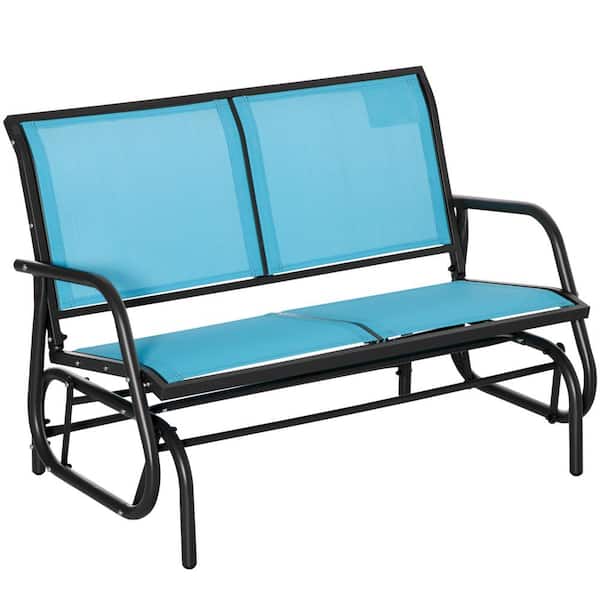 Misopily Smooth Rocker 2-Person Black Water-Safe Powder-Coated Metal Outdoor Glider Bench w/Water-Resistant Sling Fabric in Blue