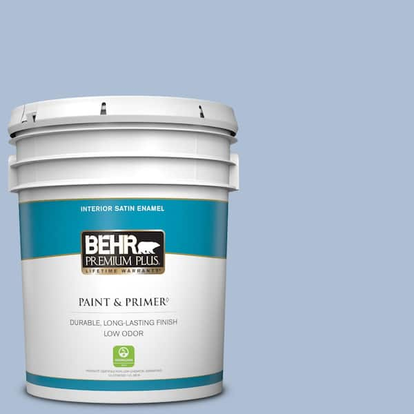 BEHR PREMIUM PLUS 5 gal. #580E-3 Sweet Blue Satin Enamel Low Odor Interior Paint & Primer