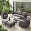 Opohoro U-Weave Brown 6-Piece Wicker Patio Conversation Set with 4.5 in. Thick Gray Cushions and Ottomans U_SRC121-3O