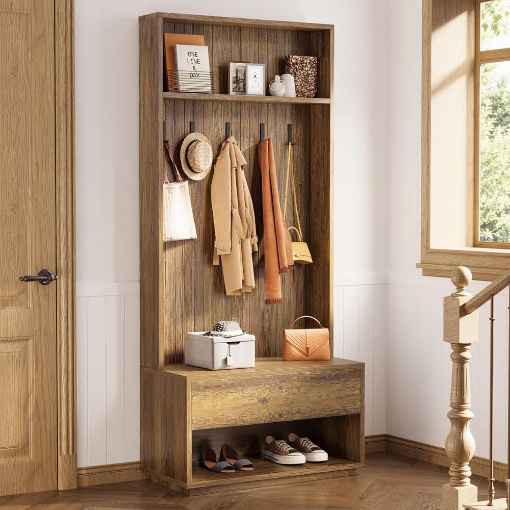 BYBLIGHT 70.87 in.H Brown Engineered Wood Hall Tree with Shoe
