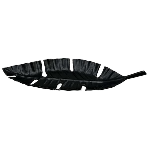23 in. Aluminum Metal Leaf Decorative Black Tray