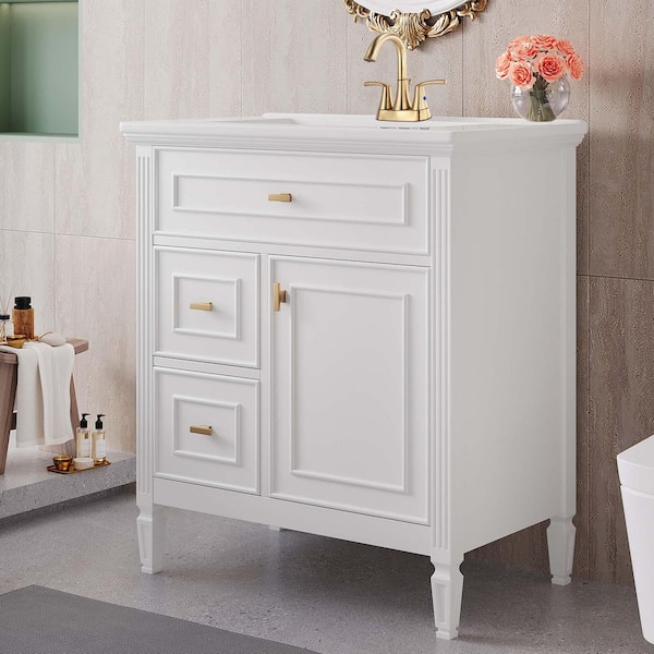 30 in. Single Sink White Bath Vanity with White Ceramic Top (Self Assembly Needed)