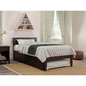 Boston 40 3/8 in. W Espresso Dark Brown Twin XL Size Solid Wood Frame with Twin XL Roll Out Trundle Platform Bed