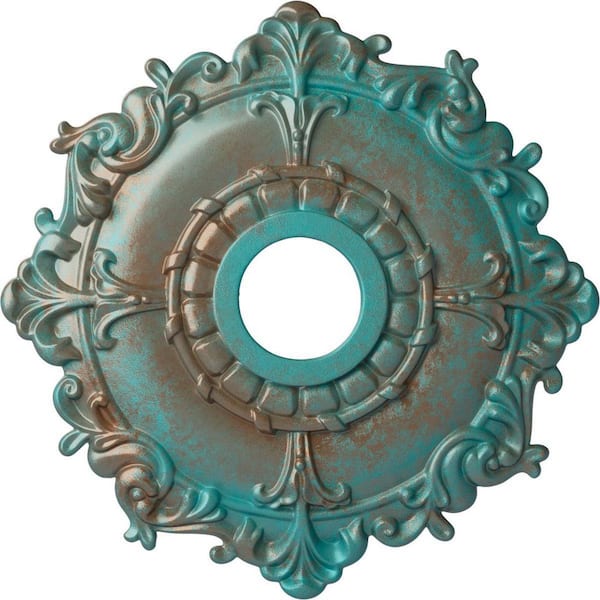 Ekena Millwork 1-1/2 in. x 18 in. x 18 in. Polyurethane Riley Ceiling Medallion, Copper Green Patina