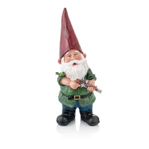 11 in. Tall Outdoor Hunting Garden Gnome with Green Shirt Yard Statue, Multicolor