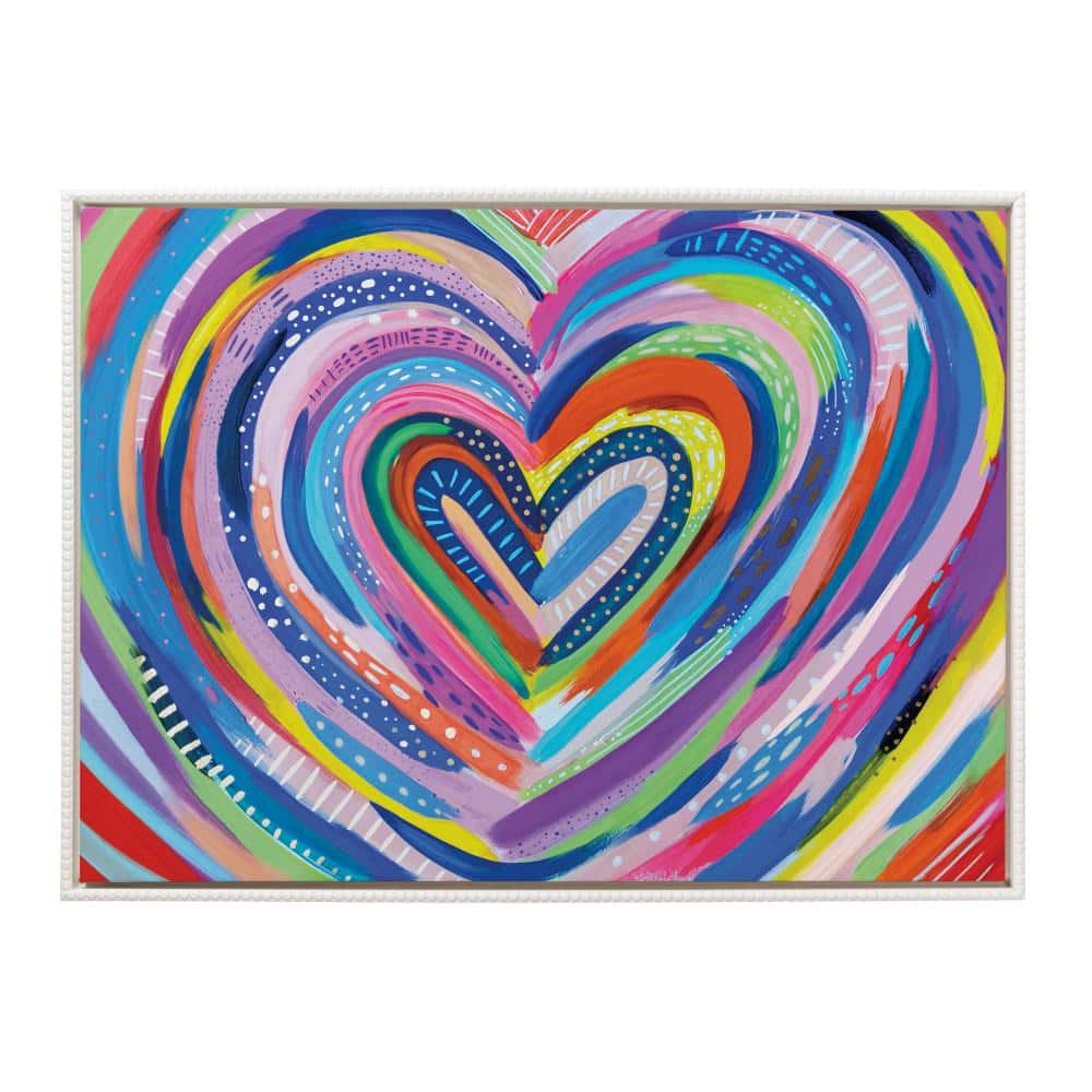 Colorful Heart Burst Print on Canvas with White Beaded Frame