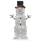 42 in. Frosted White Fabric with Glitter Square Snowman with 120 Cool White LED Lights