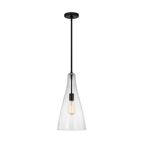 Generation Lighting Arilda 1-Light Matte Black Pendant Light with Clear Glass Shade