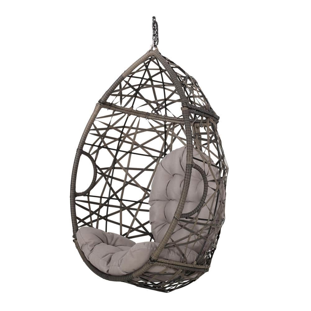 1-Piece Gray 12 Hammock Chair Basket with Cushion for Porch, Balcony, Bedro