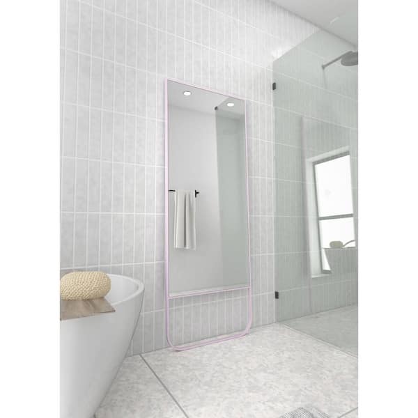 Glass Warehouse Leaner Dressing 24 in. W x 67 in. H Stainless Steel Framed Single Bathroom Vanity Mirror in Pink