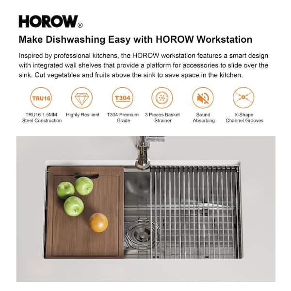 HOROW 16G Stainless Steel 30 in. Single Bowl Undermount Workstation Kitchen  Sink with Cutting Board, Bottom Grid, Strainer HR-S3019DW - The Home Depot