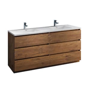 Lazzaro 71 in. Modern Double Bathroom Vanity in Rosewood with Vanity Top in White with White Basins