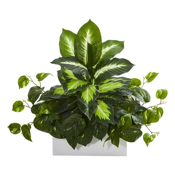 Nearly Natural Indoor Golden Dieffenbachia And Pothos Artificial Plant 8262 The Home Depot