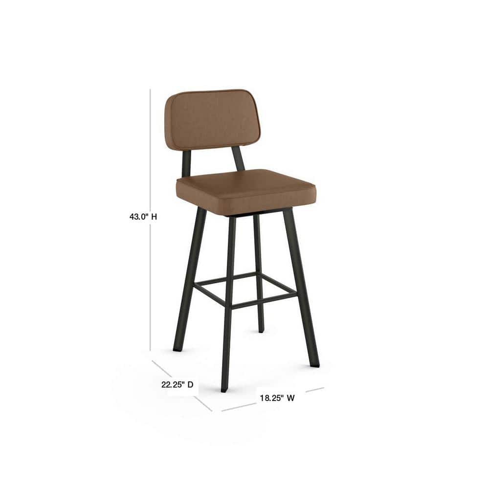 Medium Brown Gun Metal Swivel Leather Bar Stool