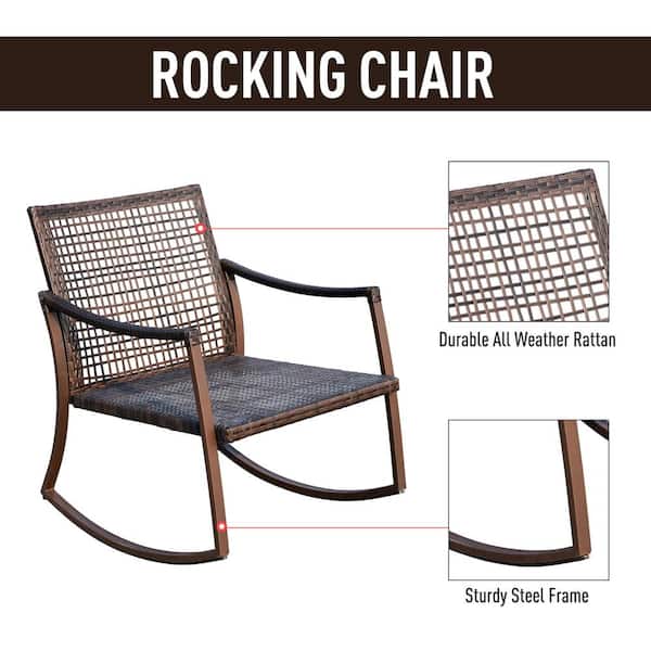 Outsunny 3-Piece Steel Plastic Rattan Patio Conversation Set Outsunny 3-Piece Steel Plastic Rattan Patio Conversation Set