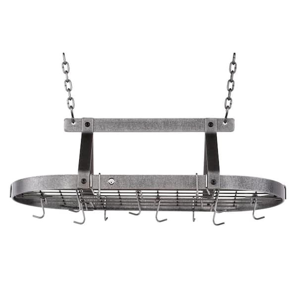 Enclume Handcrafted Classic Oval Ceiling Pot Rack with 12 Hooks Hammered Steel