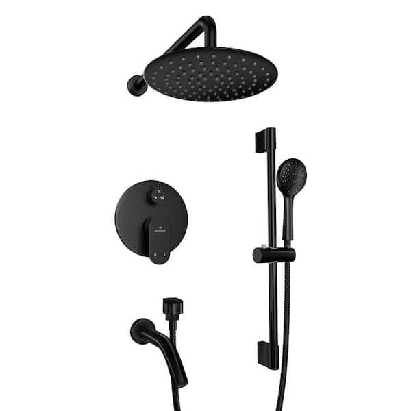 Unbranded Retro Series 3-Spray Patterns with 1.8 GPM 9 in. Rain Wall Mount Dual Shower Heads with Handheld and Spout in Black