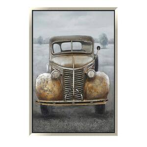 Vintage Truck in. Silver Wooden Floating Frame Hand Painted Acrylic and Aluminum 3D Wall Art 39 in. x 59 in.