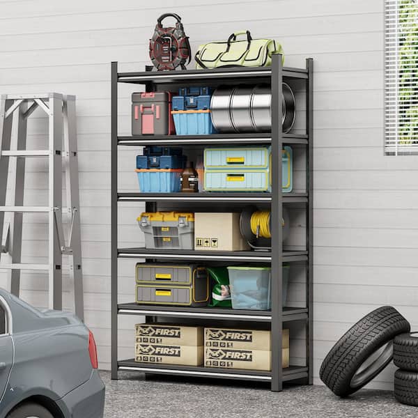 Tileon 6-Tier 2400 lbs. Metal Storage Rack with Adjustable Shelf for Kitchen, Garage, Basement, Supermarket in Black