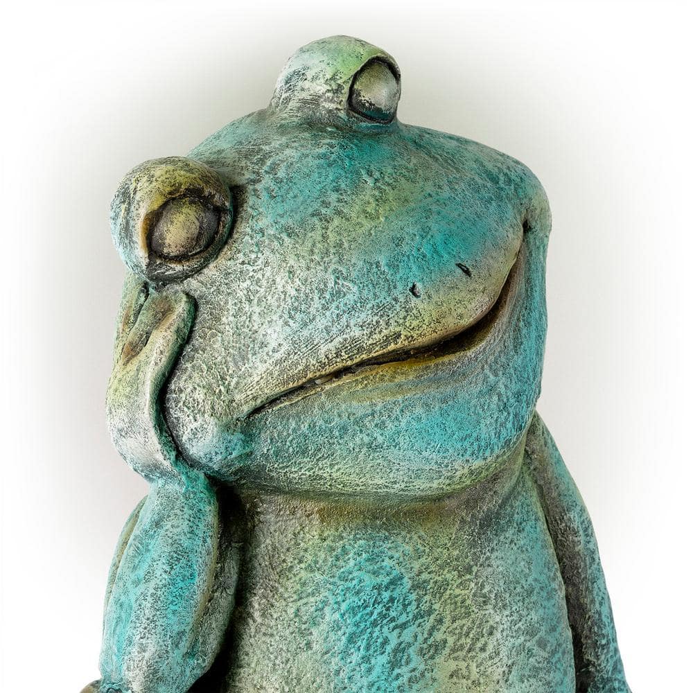 15" Green Magnesium Oxide Pensive Frog Lawn Decoration