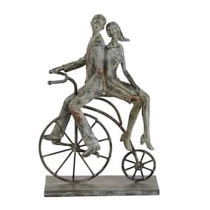 Gray Polystone People Sculpture with Bike