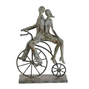 5 in. x 13 in. Gray Polystone People Sculpture with Bike