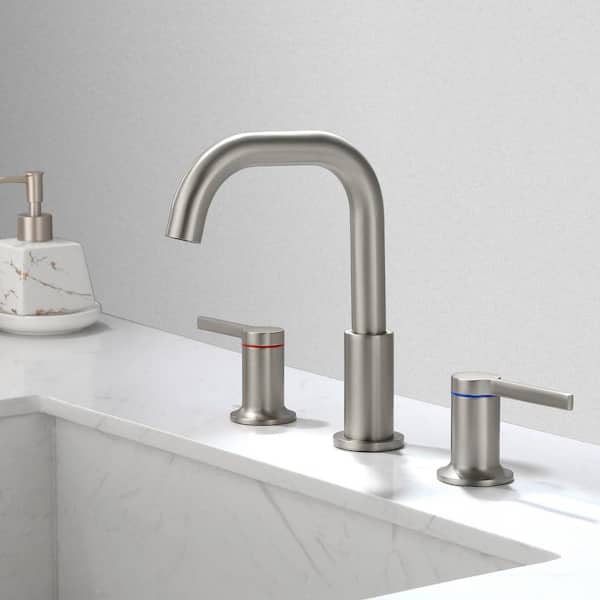 8 in. Widespread Double Handle 3 Hole Rectangle Brass Bathroom Sink Faucet in Brushed Nickel