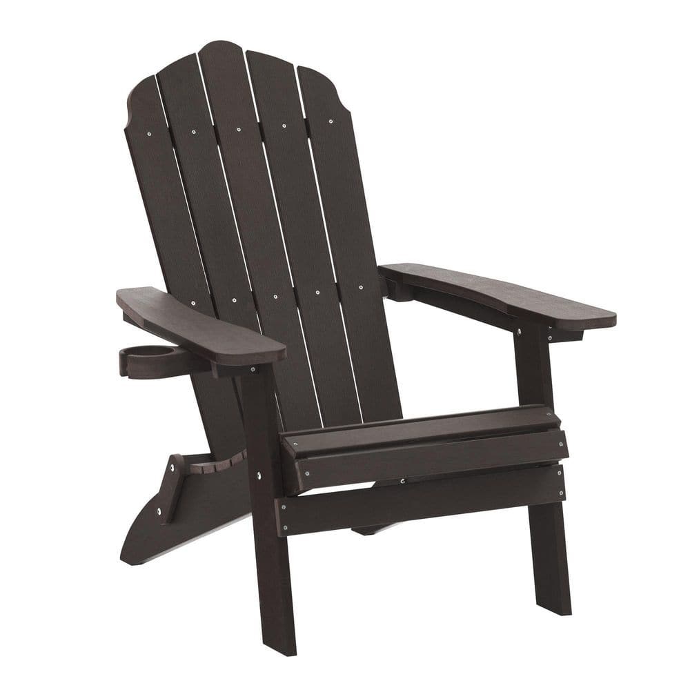 Brown Adirondack Chair, HIPS All-Weather Resistant Outdoor Chair with Cup H