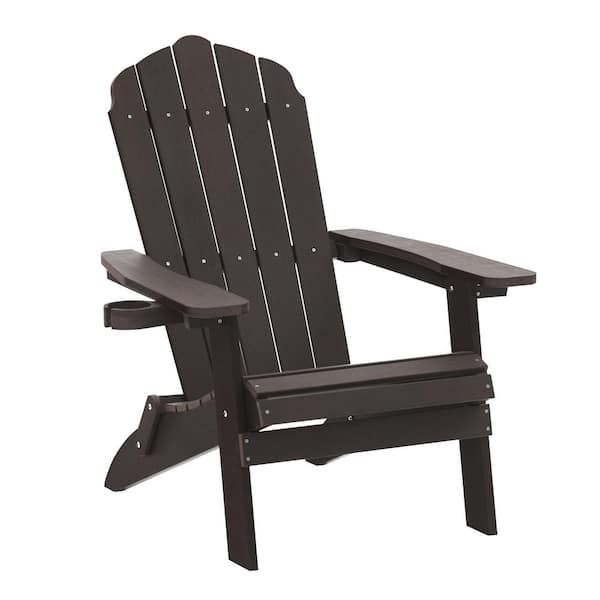Unbranded Brown Adirondack Chair, HIPS All-Weather Resistant Outdoor Chair with Cup Holder for Patio, Porch, Garden, Poolfront