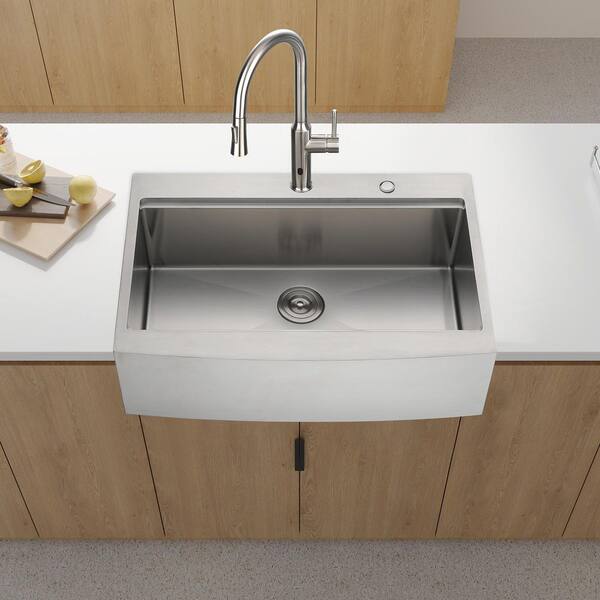 Unbranded - 16-Gauge Stainless Steel 33 in. Single Bowl Farmhouse Apron Workstation Kitchen Sink in Brushed Nickel