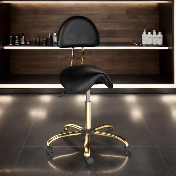 Faux Leather Adjustable Height Ergonomic Office Chair in Black with Wheels