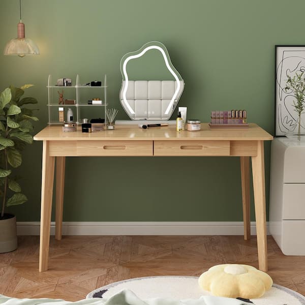 FUFU&GAGA 1-Piece Burlywood Wooden Makeup Vanity, Vanity Table, Dressing Desk with 2 Drawers, 47.2 in. W x 21.7 in. D x 29.5 in. H