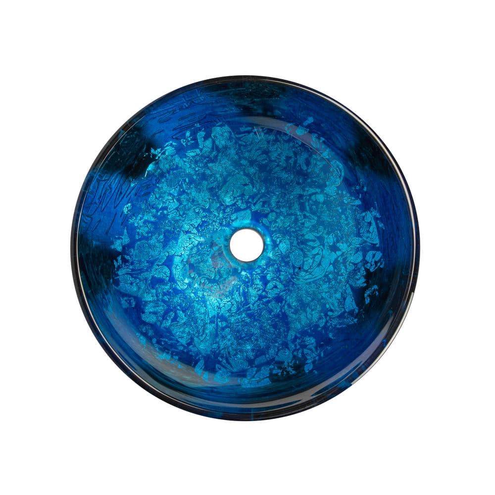 Vibrant Blue Foil Tempered Glass Round Vessel Sink