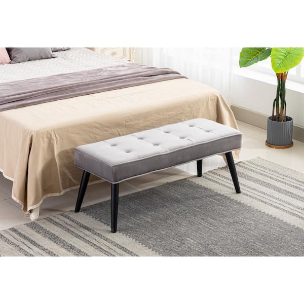 Brooklyn Tufted Gray Velvet Ottoman Accent Bench 40.25 in. x .16.25 in. x 17 in.