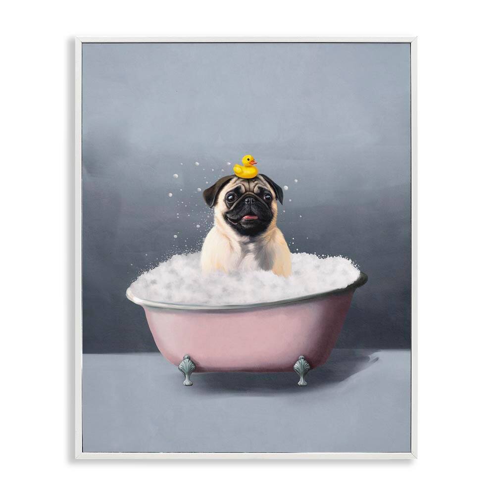 Bathing Pug with Rubber Duck by Svetlana Aleynikova White Framed Animal Giclee Art Print 14 in. x 11 in. price history on PriceWatchPro