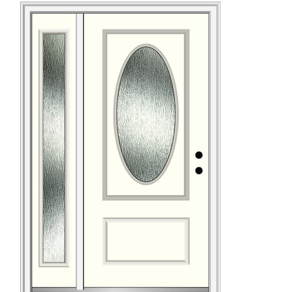 MMI Door 50 in. x 80 in. Left-Hand/Inswing Rain Glass Alabaster Fiberglass Prehung Front Door on 4-9/16 in. Frame