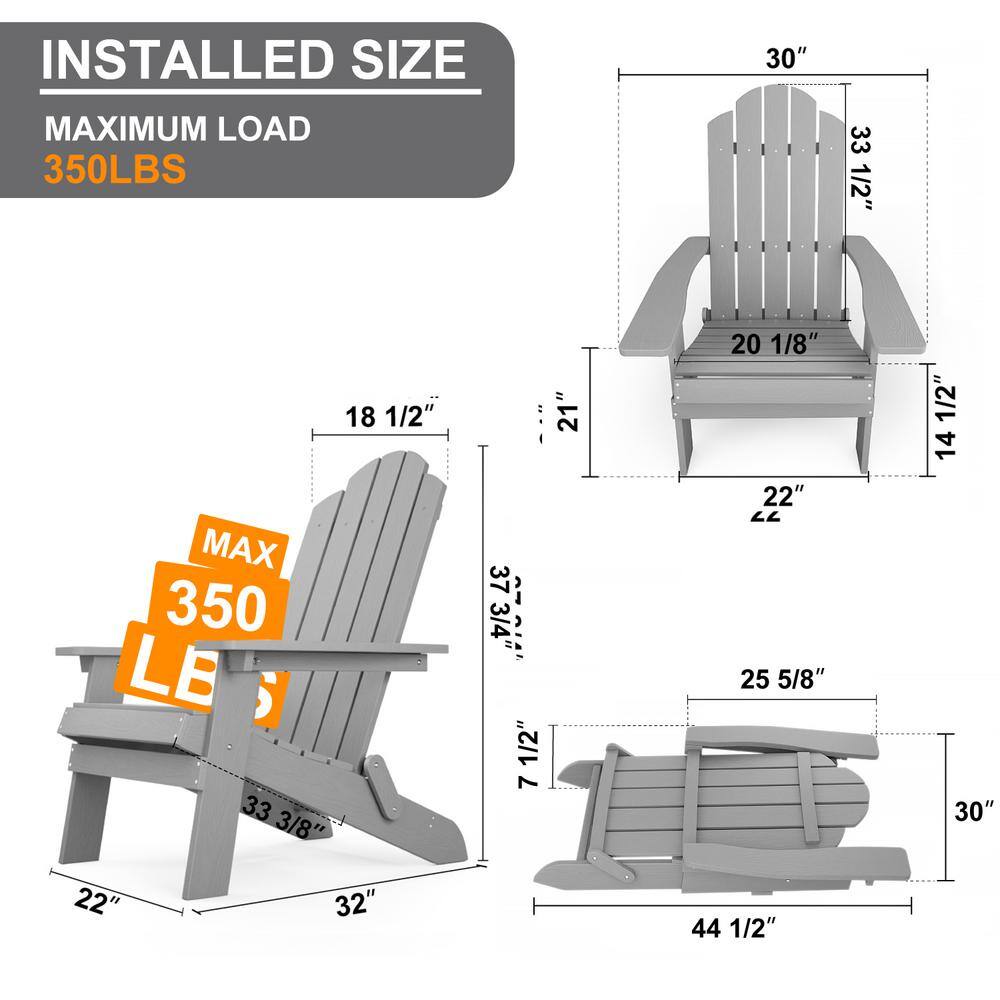Gray Plastic Outdoor Folding Adirondack Armchair Set