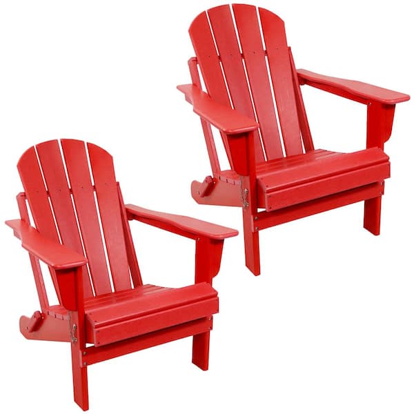 Sunnydaze Foldable Adirondack Chair - Set of 2 - Red