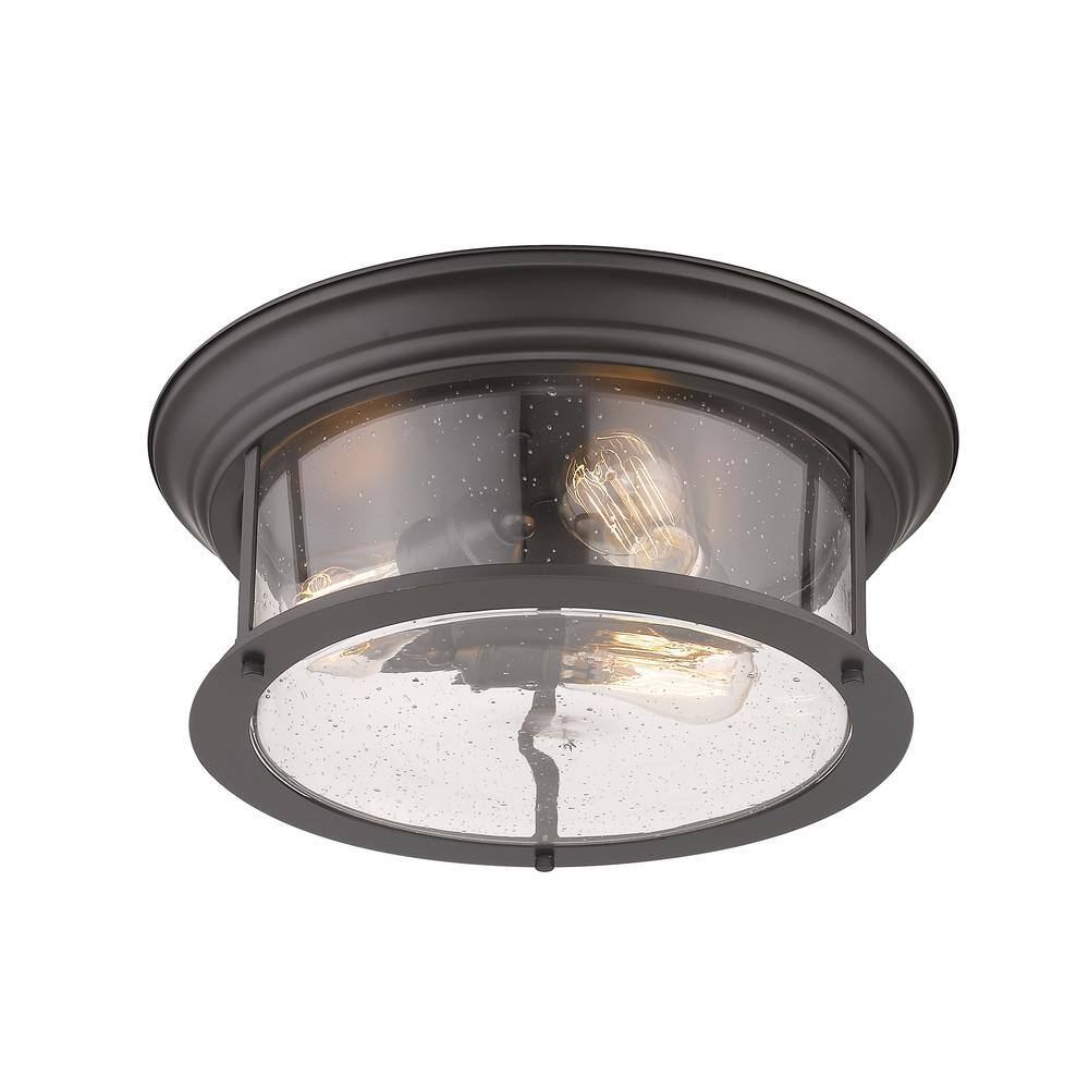 Bronze and Glass 3-Light Flush Mount Ceiling Fixture
