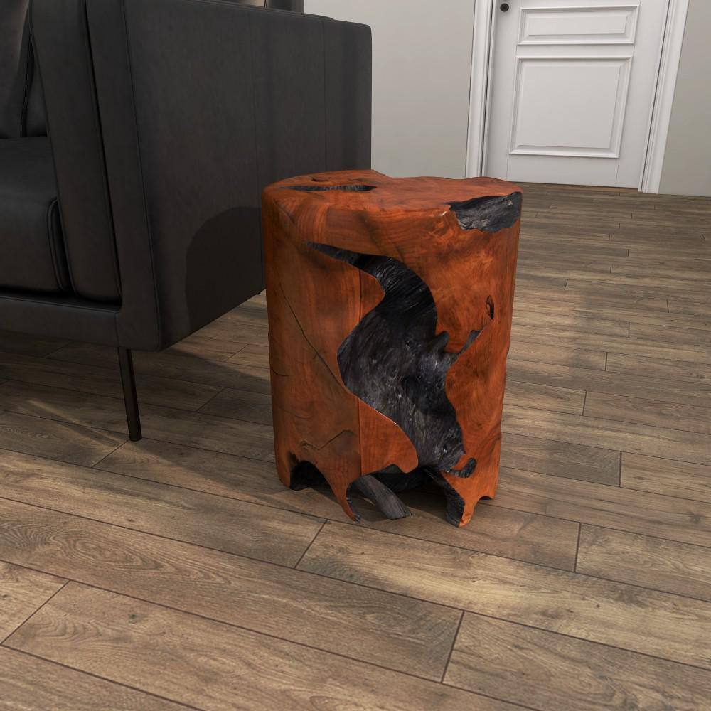 Rustic Teak Wood Live Edge Round Accent Table