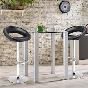 31.5 in. Black Low Back Metal Bar Stools Adjustable PU Leather Barstools Swivel Pub Chairs Set of 2