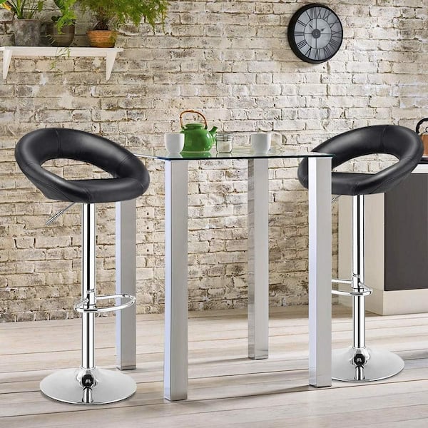 Costway 31.5 in. Black Low Back Metal Bar Stools Adjustable PU Leather Barstools Swivel Pub Chairs Set of 2