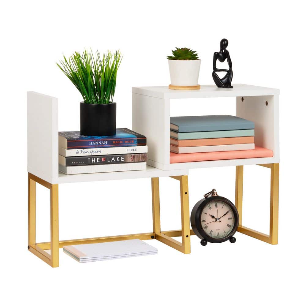 Desktop Bookshelf, 5-Compartment Organizer for Office Desk, Metal, MDF, White
